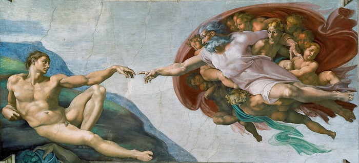 De schepping van Adam, geschilderd door Michelangelo omstreeks 1511. Via
